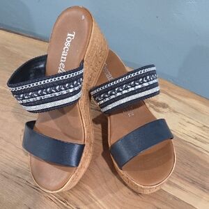 Toscana Navy Wedge Sandals